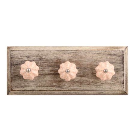 Baby Pink Crackle Ceramic Melon Wooden Hooks